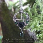 Sigil of Lilith necklace with a rose, a crescent moon and crystals, occult jewelry, witchy pendant