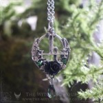 Sigil of Lilith necklace with a rose, a crescent moon and crystals, occult jewelry, witchy pendant