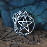 Pentagram and tree of life pendant with natural labradorite, pagan jewelry witchy