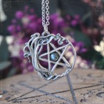Pentagram and tree of life pendant with natural labradorite, pagan jewelry witchy