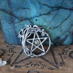 Pentagram and tree of life pendant with natural labradorite, pagan jewelry witchy
