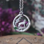 Wolf pendant surrounded by an ouroboros and a stone, pagan jewelry