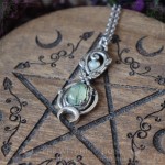 Elven infinity symbol pendant adorned with oak leaves and a prehnite