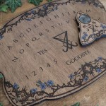 Sigil of Lucifer ouija board, handmade from wood, with flowers, leaves and gothic ornament