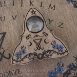 Sigil of Lucifer ouija board, handmade from wood, with flowers, leaves and gothic ornament