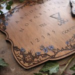 Sigil of Lucifer ouija board, handmade from wood, with flowers, leaves and gothic ornament