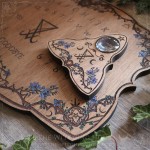 Sigil of Lucifer ouija board, handmade from wood, with flowers, leaves and gothic ornament