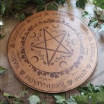 Roue de l'année pentacle Wicca en bois, décoration d'autel païen artisanale