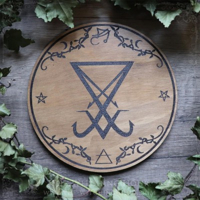 Sigil of Lucifer wooden altar ornament with Dukante seal for magick and rituals, occult supply