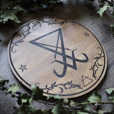 Sigil of Lucifer wooden altar ornament with Dukante seal for magick and rituals, occult supply