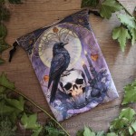 Pochette en velours avec corbeau et crâne pour cartes de tarot, oracle ou runes