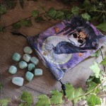 Pochette en velours avec corbeau et crâne pour cartes de tarot, oracle ou runes