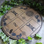 Wheel of Hecate tarot and oracle spread board handmade from wood, with triple moon and celtic knot