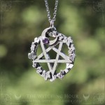 Inverted pentagram pendant with amethyst, satanic jewelry, gothic necklace