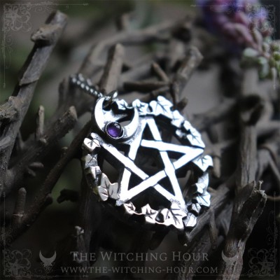 Pendentif pentacle inversé en améthyste, bijou gothique artisanal, collier pentagramme satanique