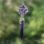 Amethyst pentagram pendulum necklace, triple moon, gothic jewelry