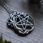 Pentagram and tree of life pendant with natural labradorite, pagan jewelry witchy