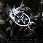 Pendentif pentacle et crâne de corbeau en améthyste, symbole wiccan de protection