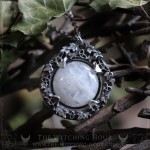 Celtic necklace with large rainbow moonstone, handmade gothic jewelry