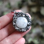 Celtic necklace with large rainbow moonstone, handmade gothic jewelry