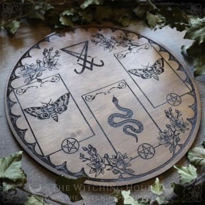 Plateau de divination sigil de Lucifer en bois, outil ésotérique pour tarot et oracle
