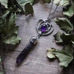 Collier pendule elfique en améthyste, bijou gothique féminin et délicat