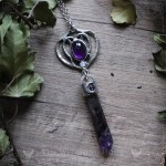 Collier pendule elfique en améthyste, bijou gothique féminin et délicat