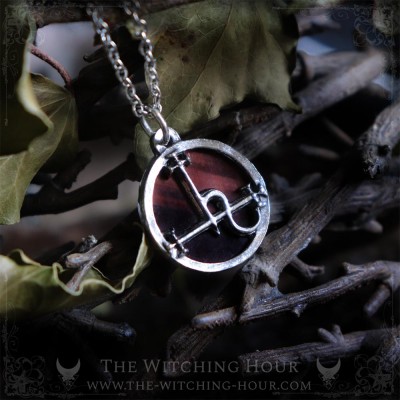 Sigil of Lilith necklace with red tiger eye, gothic and witchy jewelry