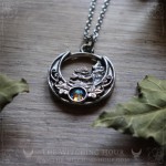 Forest on a moon crescent necklace inspired by mountains, pagan jewelry