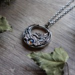 Forest on a moon crescent necklace inspired by mountains, pagan jewelry