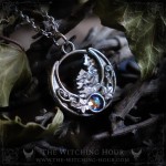 Forest on a moon crescent necklace inspired by mountains, pagan jewelry