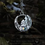 Forest on a moon crescent necklace inspired by mountains, pagan jewelry