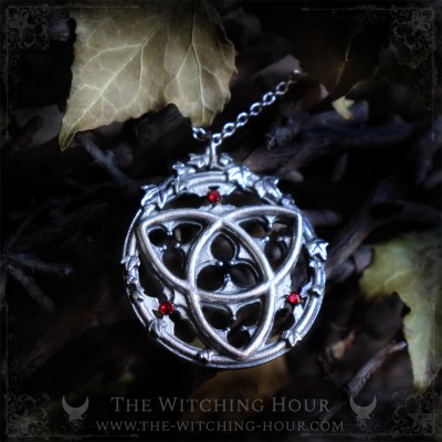 Gothic triquetra necklace with ivy leaves, inspired by gothic cathedral architecture