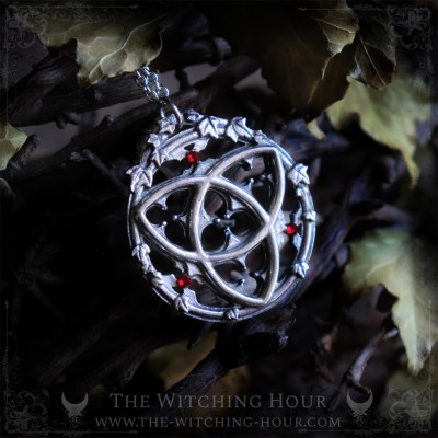 Gothic triquetra necklace with ivy leaves, inspired by gothic cathedral architecture