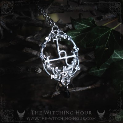 Pendentif sigil de Lilith avec pentacle et goutte noire, bijou ésotérique et gothique artisanal
