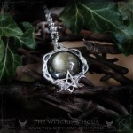 Collier pentacle avec obsidienne dorée, bijou gothique et occulte artisanal