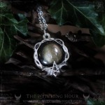 Collier pentacle avec obsidienne dorée, bijou gothique et occulte artisanal