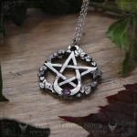 Pentagram necklace with amethyst and moon crescent, handmade gothic jewelry