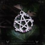 Pentagram necklace with amethyst and moon crescent, handmade gothic jewelry