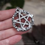 Pentagram necklace with rainbow moonstone and moon crescent, handmade gothic jewelry