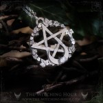 Pentagram necklace with rainbow moonstone and moon crescent, handmade gothic jewelry