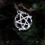 Pentagram necklace with rainbow moonstone and moon crescent, handmade gothic jewelry
