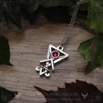 Lucifer sigil necklace with red crystal, gothic jewelry inspired by luciferianism and witchcraft