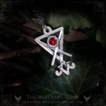 Lucifer sigil necklace with red crystal, gothic jewelry inspired by luciferianism and witchcraft