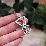 Lucifer sigil necklace with red crystal, gothic jewelry inspired by luciferianism and witchcraft