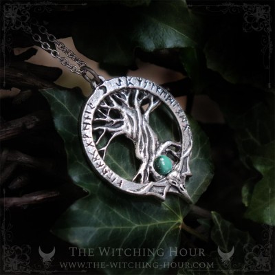 Tree of life yggdrasil necklace with malachite, gothic jewelry