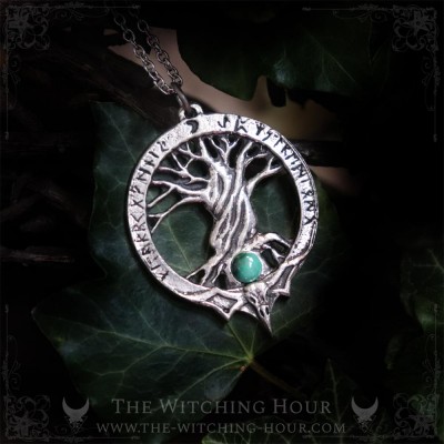 Tree of life yggdrasil necklace with malachite, gothic jewelry