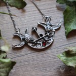 Lilith necklace with triple moon and red garnet, gothic jewelry handmade