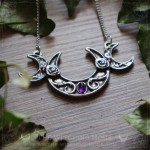 Triple moon necklace with purple amethyst, gothic jewelry