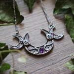 Collier triple lune en améthyste, bijou ésotérique artisanal